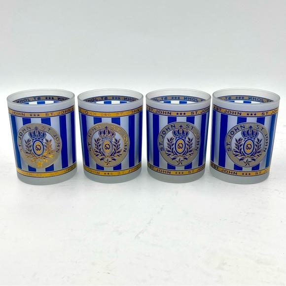 (4) St. John Home Frosted Low Ball Dbl Old-Fashioned Tumblers 24K Gold VERY RARE - Picture 1 of 5